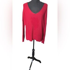 Red Lucky Brand V Neck Knit Sweater Size Medium